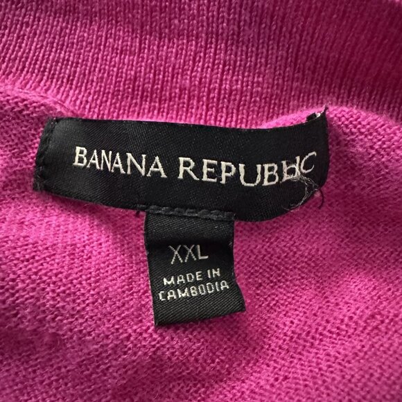Banana Republic Merino Wool Boxy v-neck sweater womens XXL Fuchsia hot pink - Picture 6 of 9